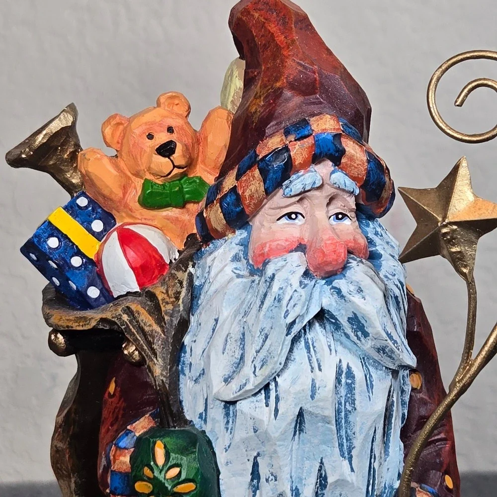 Vintage Folk Art Pencil Santa Figurine 11.5